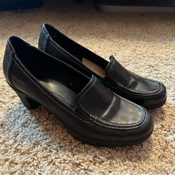 Croft Barrow Black Leather Loafer Heels - Main Image